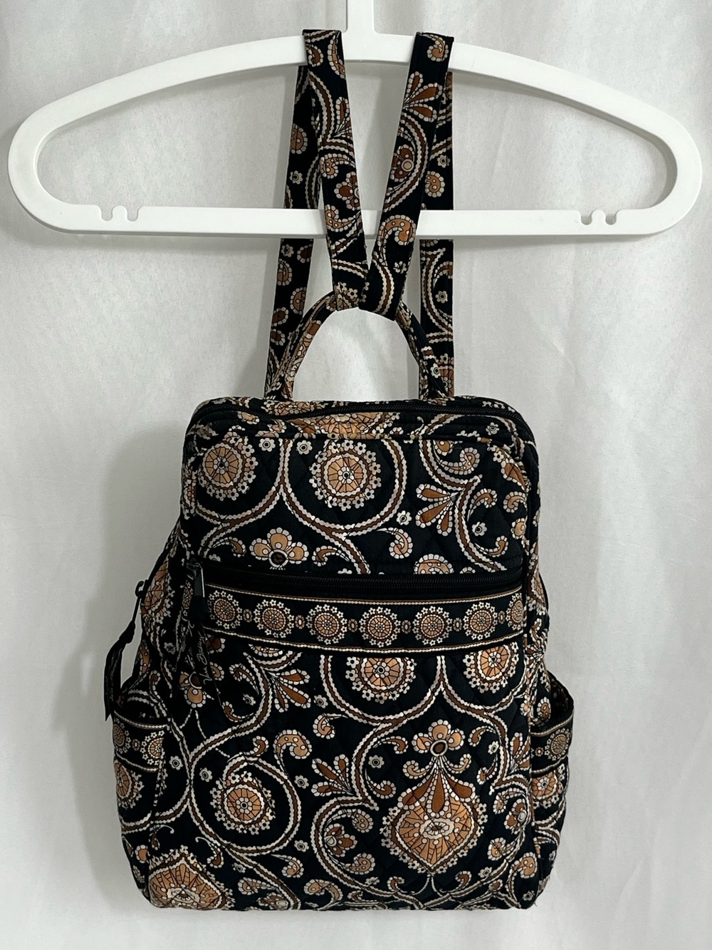 Vera Bradley Cafe Latte Backpack RETIRED Pattern Quilted Black Tan Brown